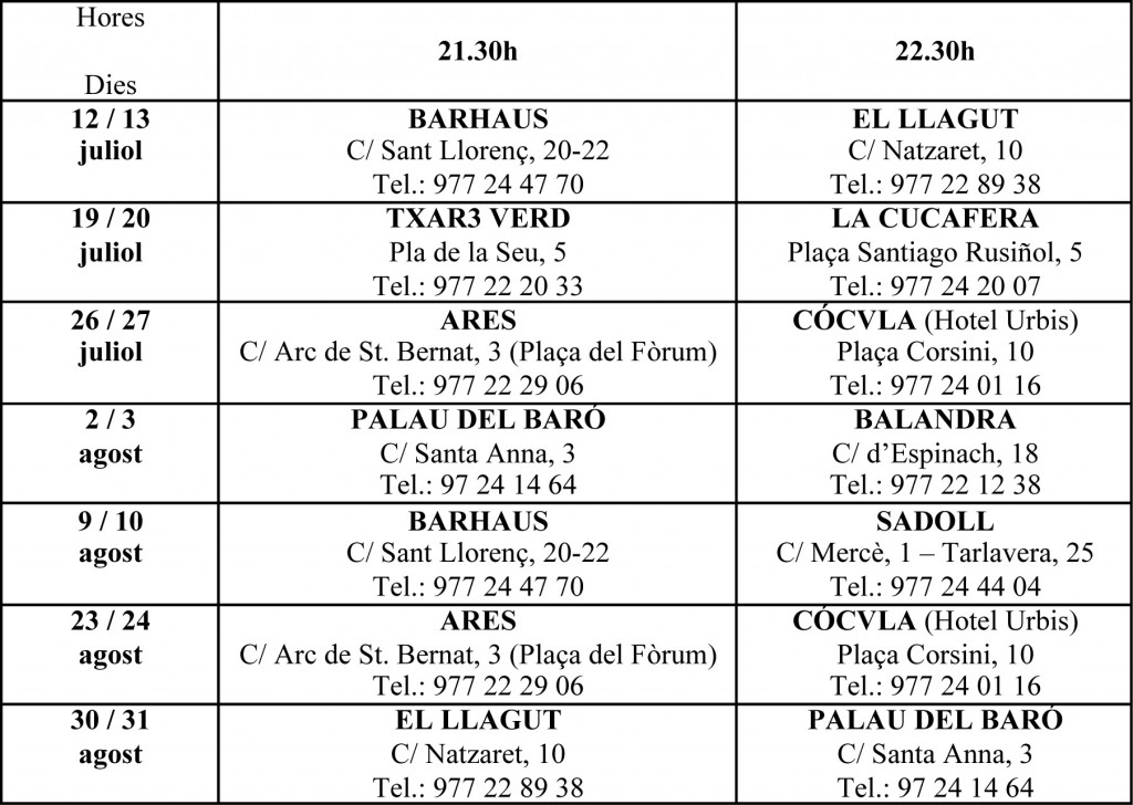 Calendari Tarraco Taula